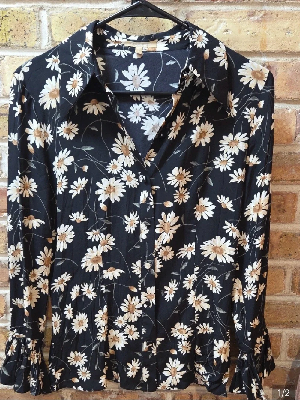 Michael Kors Black Daisy Print Button-Down Blouse